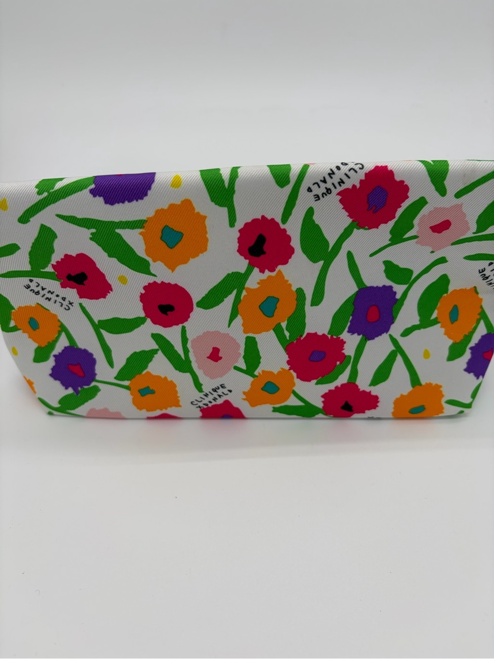 Clinique Floral Cosmetic Pouch - White with Pink, Orange, Purple & Green